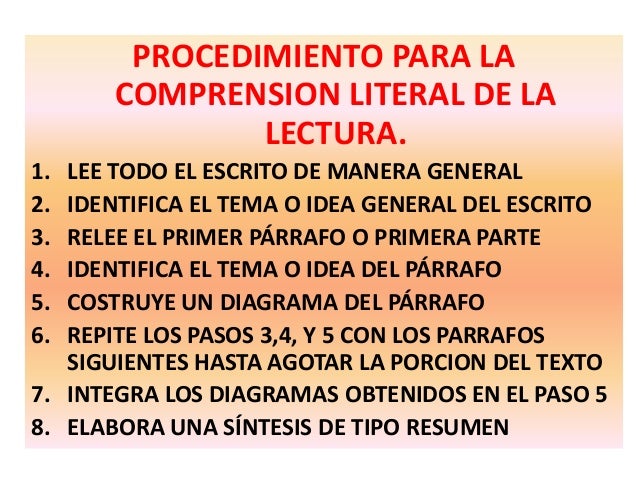 Unidad iii. comprensión literal de la lectura