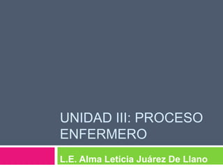 UNIDAD III: PROCESO
ENFERMERO
L.E. Alma Leticia Juárez De Llano

 