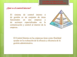Unidad iii control interno en los sistemas de procesamiento | PPTX