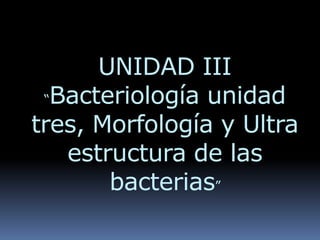 UNIDAD III
“Bacteriología unidad
tres, Morfología y Ultra
estructura de las
bacterias”
 