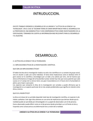 Unidad II la etica en la ciencia y la tecnologia