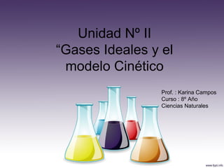 Unidad Nº II
“Gases Ideales y el
 modelo Cinético
                 Prof. : Karina Campos
                 Curso : 8º Año
                 Ciencias Naturales
 
