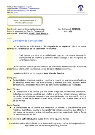 UNIDAD 1 LA IMPORTANCIA DE LA INFORMACIÓN FINANCIERA | DOC