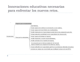 Innovaciones educativas necesarias
para enfrentar los nuevos retos.
