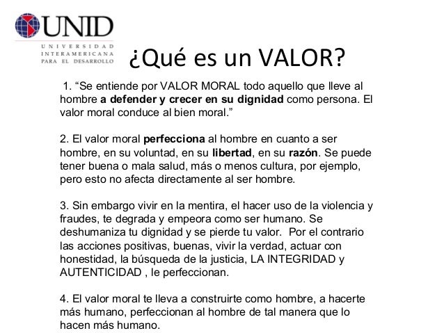 Unidad i que es un valor