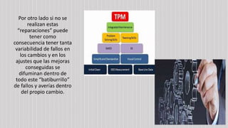 Por otro lado si no se
realizan estas
“reparaciones” puede
tener como
consecuencia tener tanta
variabilidad de fallos en
los cambios y en los
ajustes que las mejoras
conseguidas se
difuminan dentro de
todo este “batiburrillo”
de fallos y averías dentro
del propio cambio.
 