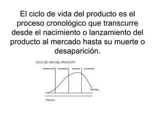   El ciclo de vida del producto es el proceso cronológico que transcurre desde el nacimiento o lanzamiento del producto al mercado hasta su muerte o desaparición. 