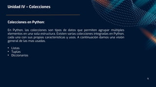 Colecciones en Python , listas , tuplas, diccionarios | PDF