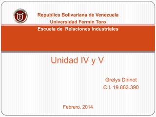 Republica Bolivariana de Venezuela
Universidad Fermín Toro
Escuela de Relaciones Industriales

Grelys Dirinot
C.I. 19.883.390

Febrero, 2014

 
