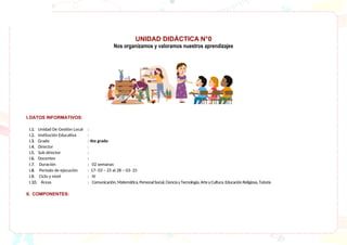 UNIDAD DE APRENDIZAJE N° 0 - 4TO GRADO. PRIMARIA | DOCX