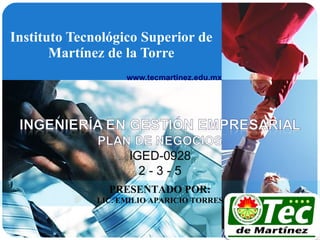Instituto Tecnológico Superior de Martínez de la Torre www.tecmartinez.edu.mx PRESENTADO POR: LIC. EMILIO APARICIO TORRES 