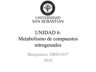 UNIDAD 6:
Metabolismo de compuestos
nitrogenados
Bioquímica: DBIO1037
2018
 