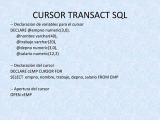 Unidad vi esp parte 2 procesimientos en plsql y transact sql | PPTX