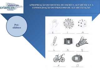 APROPRIAÇÃO DO SISTEMA DE ESCRITA ALFABÉTICA E A
             CONSOLIDAÇÃO DO PROCESSO DE ALFABETIZAÇÃO




  Pré-
silábico
 