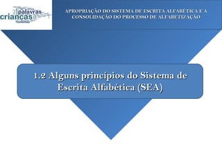 APROPRIAÇÃO DO SISTEMA DE ESCRITA ALFABÉTICA E A
         CONSOLIDAÇÃO DO PROCESSO DE ALFABETIZAÇÃO




1.2 Alguns princípios do Sistema de
      Escrita Alfabética (SEA)
 