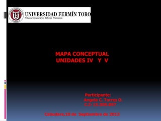 MAPA CONCEPTUAL
UNIDADES IV Y V
Participante:
Angela C. Torres O.
C.I: 15.305.097
Cabudare,18 de Septiembre de 2013
 