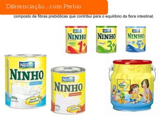 Diferenciação…com Prebio composto de fibras prebióticas que contribui para o equilíbrio da flora intestinal. 