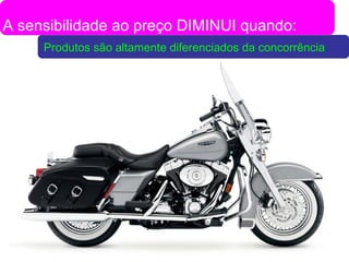 Produtos são altamente diferenciados da concorrência A sensibilidade ao preço DIMINUI quando: 
