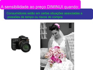 Consumidores estão em certas situações associadas a pressões de tempo ou riscos de compra A sensibilidade ao preço DIMINUI quando: 