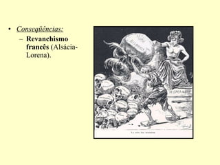 Conseqüências: Revanchismo francês  (Alsácia-Lorena). 