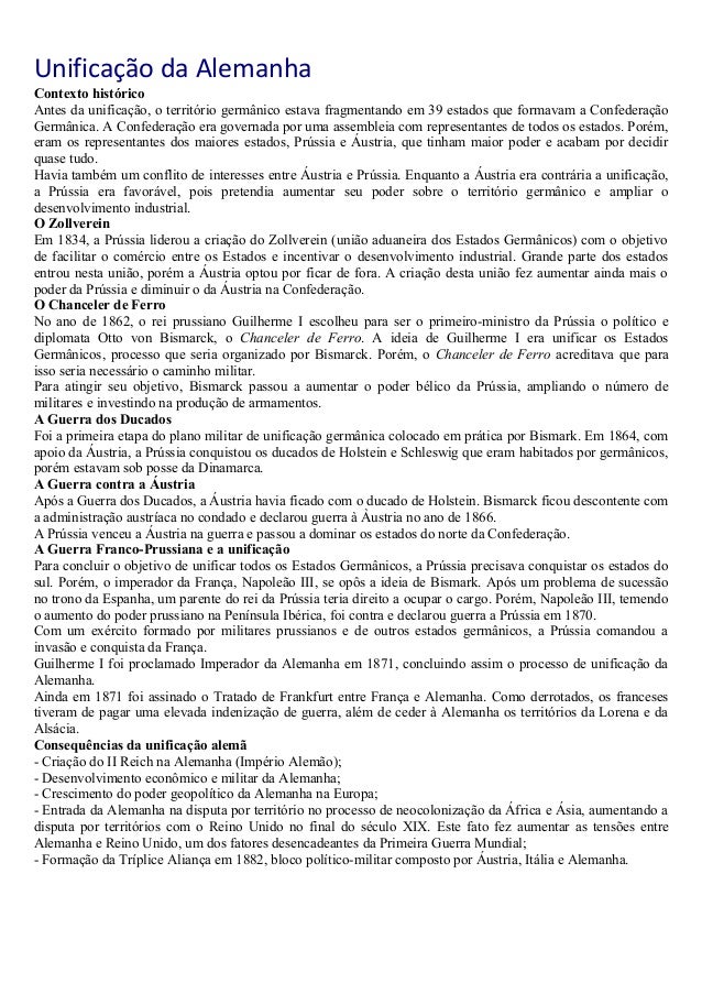 Unificação da Alemanha e Itália - Resumo