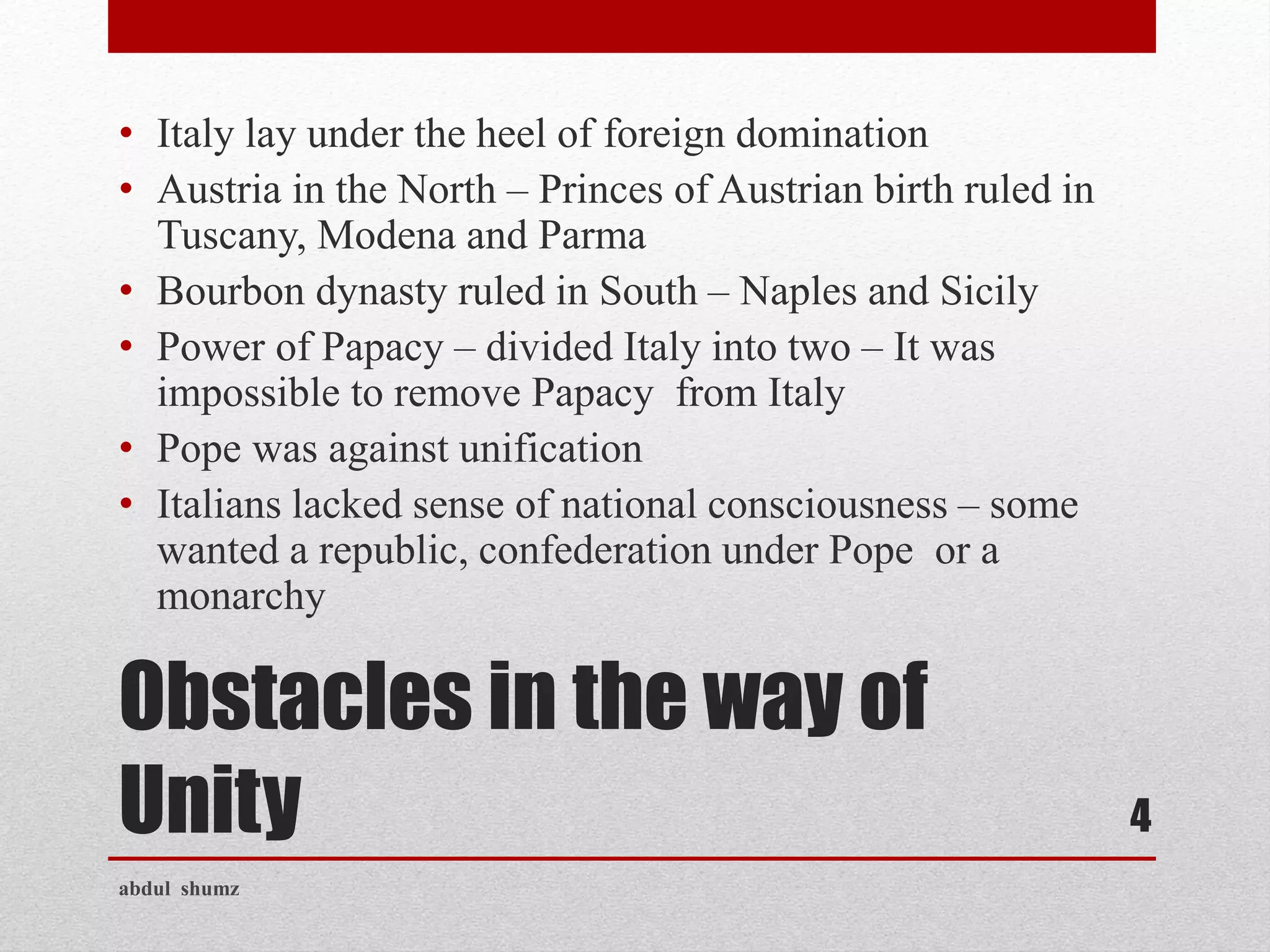 Unification of Italy, History, class 10 cbse | PDF