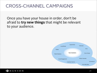 CROSS-CHANNEL CAMPAIGNS

Once you have your house in order, don’t be
afraid to try new things that might be relevant
to yo...