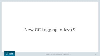 Copyright © 2017, Oracle and/or its affiliates. All rights reserved. |
Agenda
Unified JVM Logging
Unified GC Logging
-Xlog...