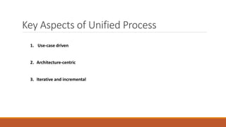 Key Aspects of Unified Process
1. Use-case driven
2. Architecture-centric
3. Iterative and incremental
 