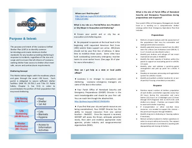 Louisiana Unified Shelter Plan Slide 2