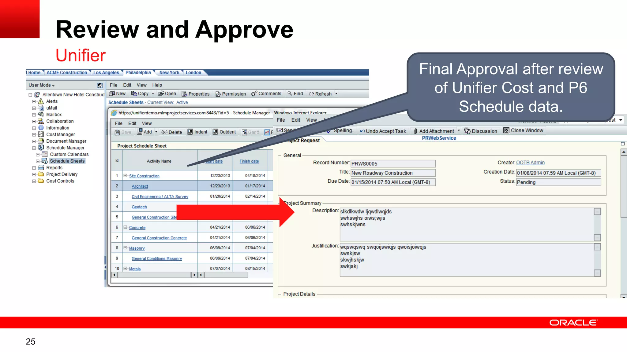 25
Review and Approve
Unifier
Final Approval after review
of Unifier Cost and P6
Schedule data.
 