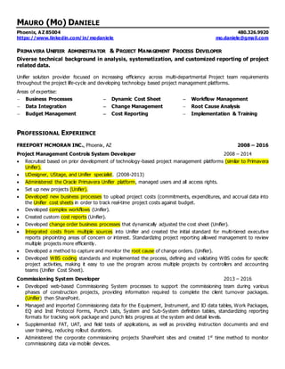 Oracle Primavera Unifier and Project Management Services Specialist | PDF