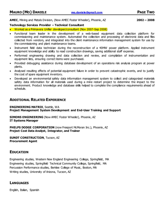 Oracle Primavera Unifier and Project Management Services Specialist | PDF