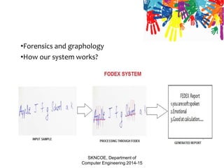 •Forensics and graphology
•How our system works?
SKNCOE, Department of
Computer Engineering 2014-15
 