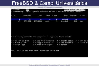 FreeBSD & Campi Universitários FreeBSD & Campi Universitários – Universidade de Fortaleza – 2009.2 Processo de Instalação e Atualização 