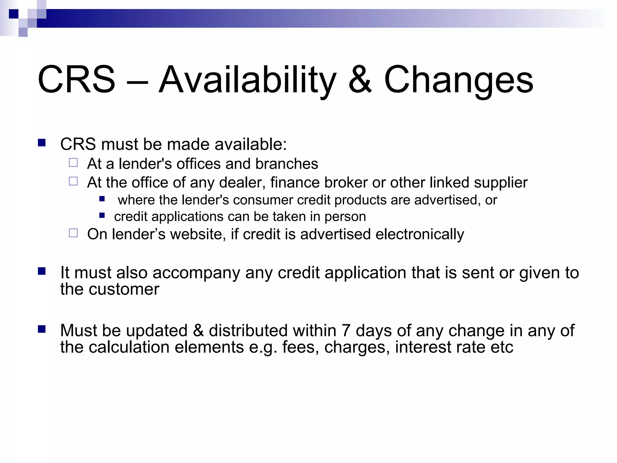 Uniform Consumer Credit Code Content | PPT