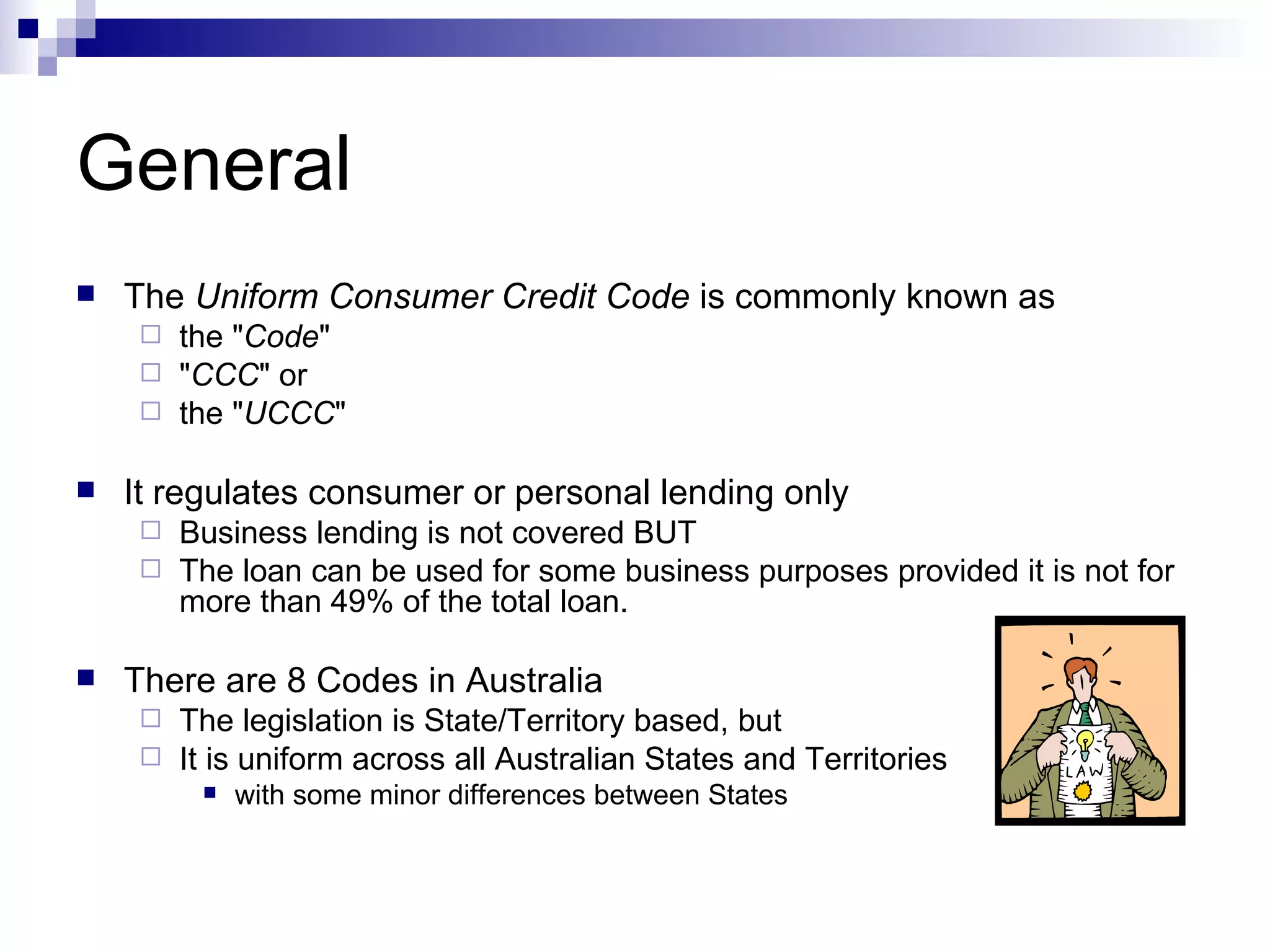 Uniform Consumer Credit Code Content | PPT