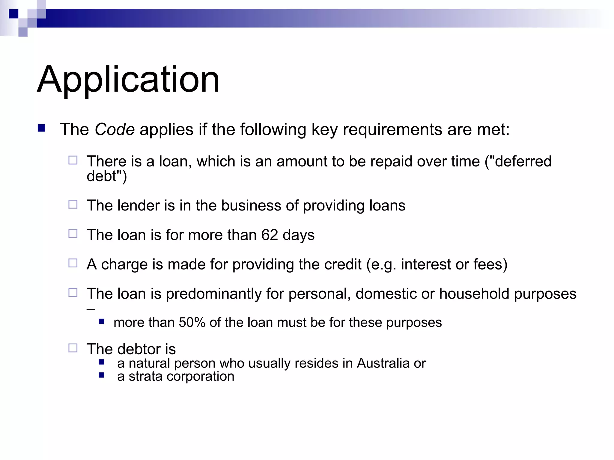 Uniform Consumer Credit Code Content | PPT