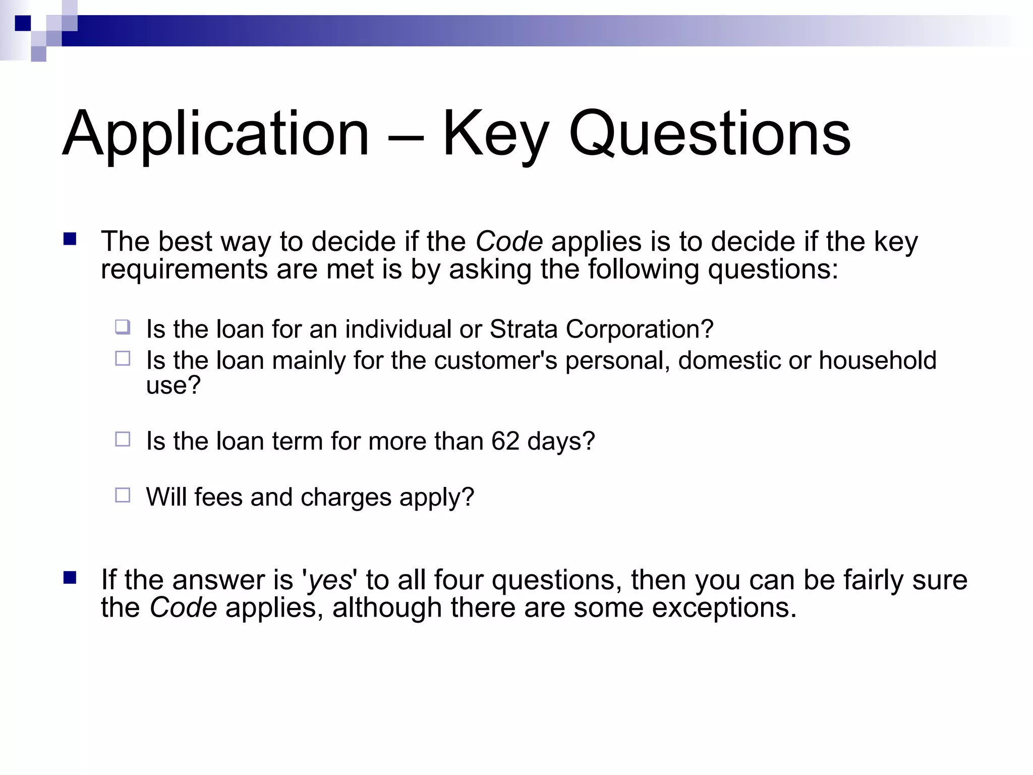 Uniform Consumer Credit Code Content | PPT