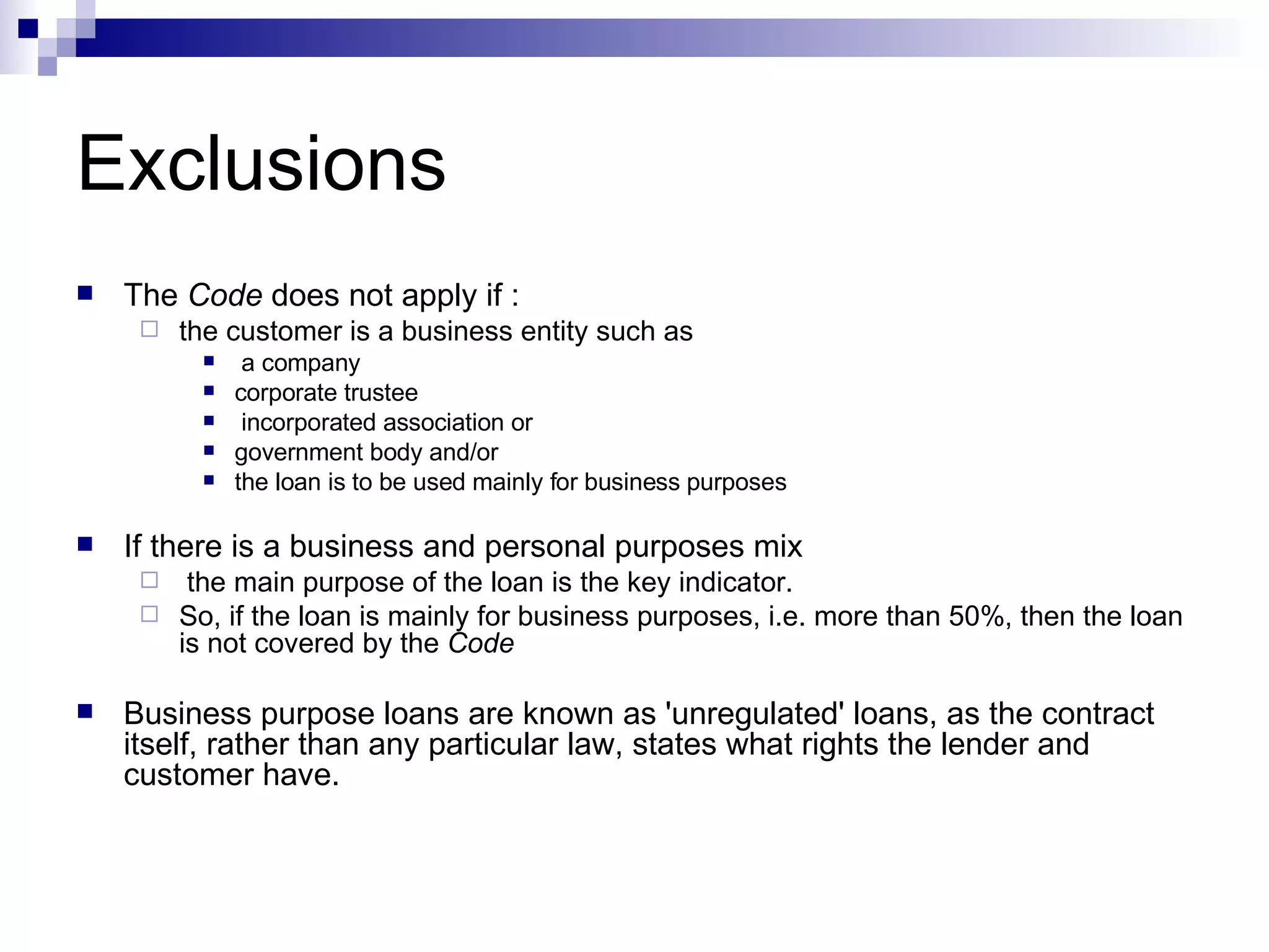 Uniform Consumer Credit Code Content | PPT