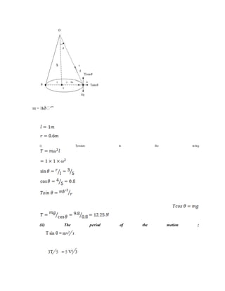 m = 1kð‘”
i) Tension in the string
(ii) The period of the motion ;
 