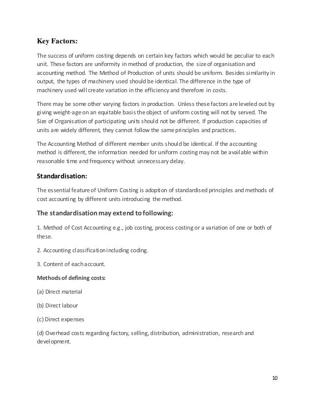 Uniform costing