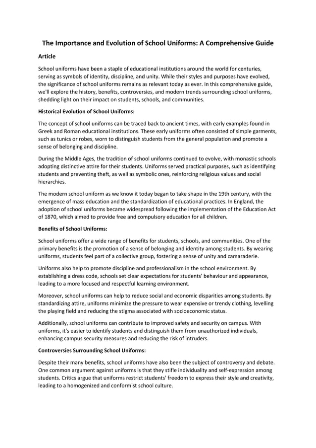 The Importance and Evolution of School Uniforms A Comprehensive Guide