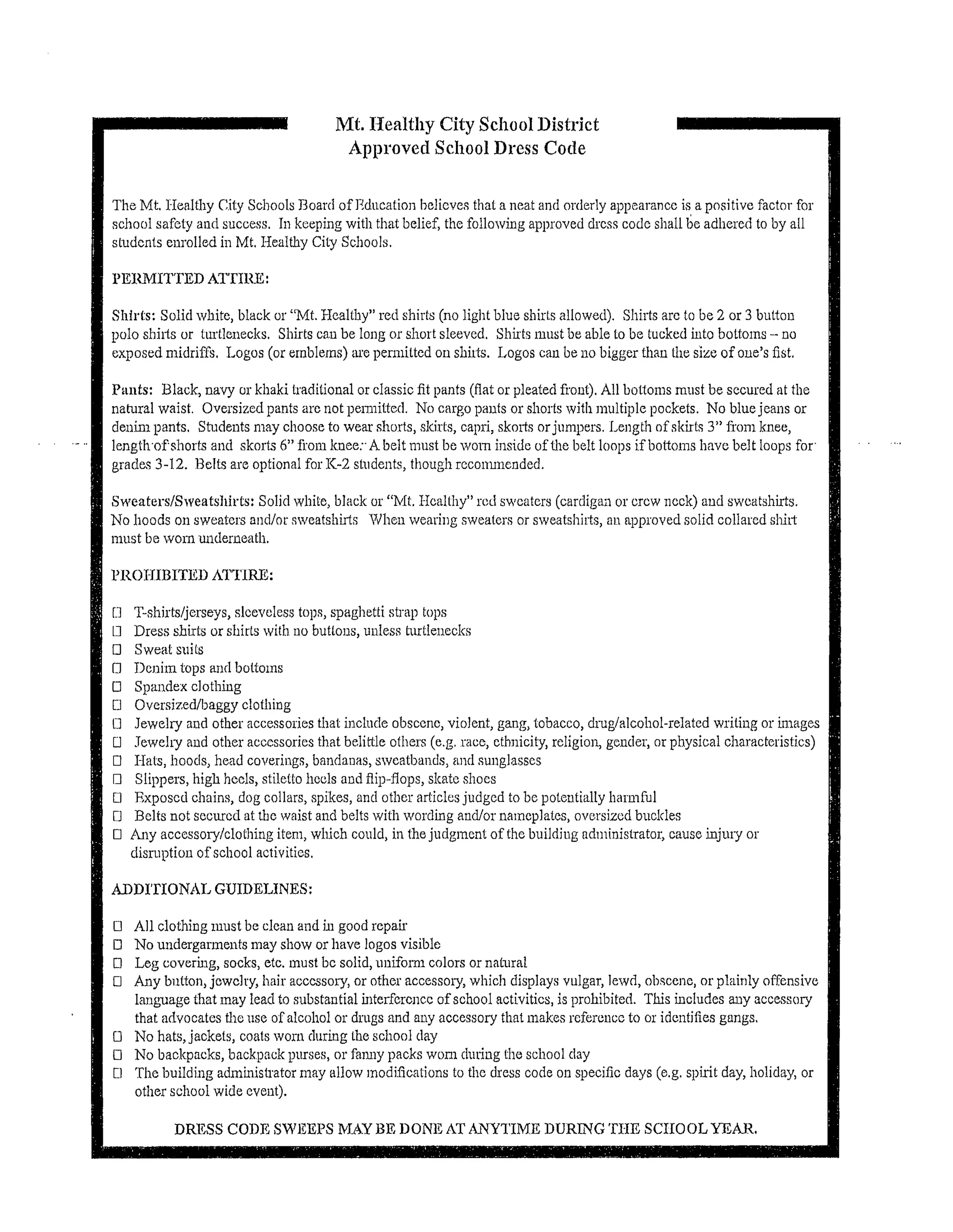 Winton Woods MSUniform Policy