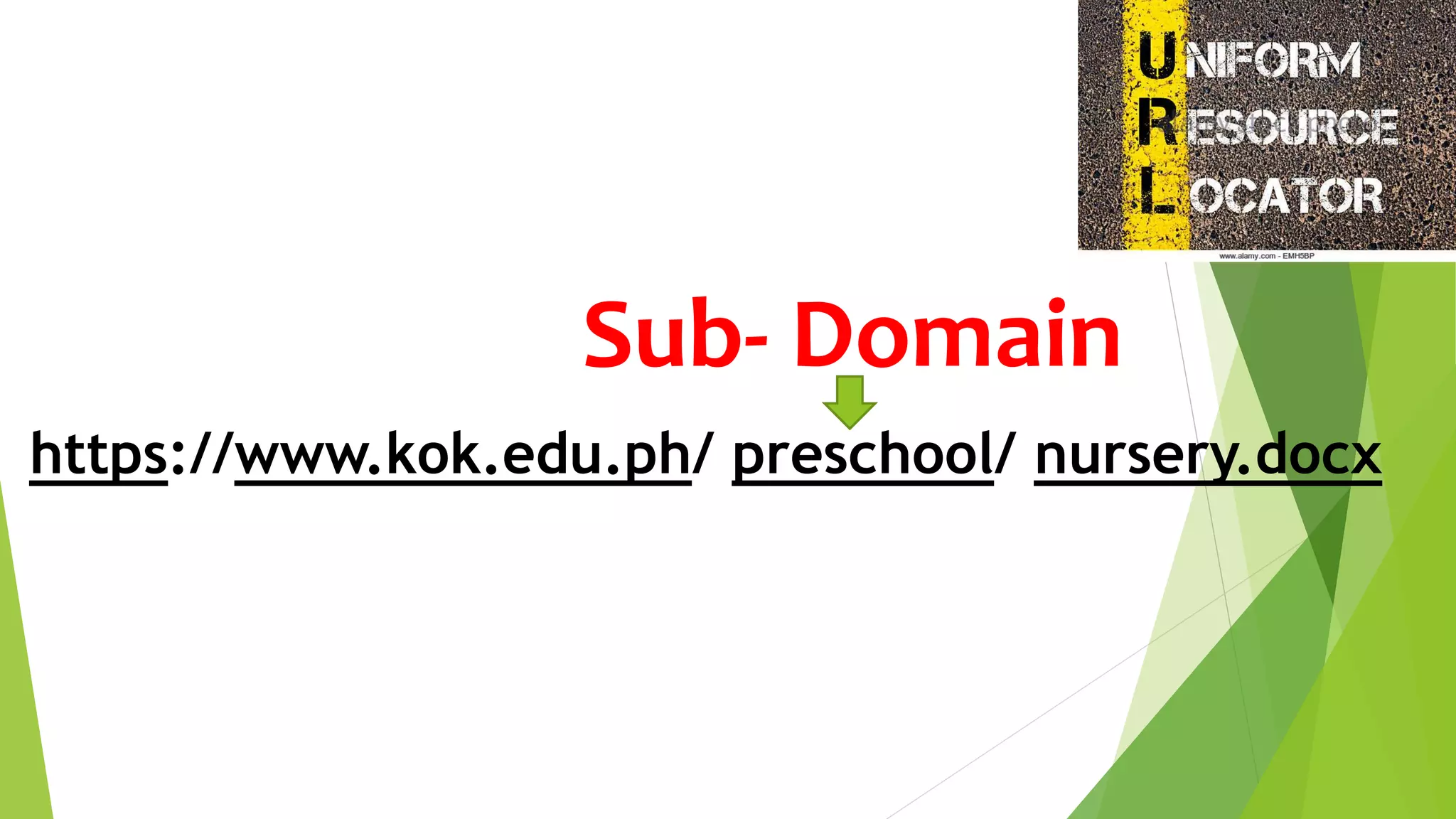 https://www.kok.edu.ph/ preschool/ nursery.docx
Sub- Domain
 