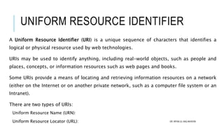UNIFORM RESOURCE IDENTIFIER
A Uniform Resource Identifier (URI) is a unique sequence of characters that identifies a
logic...