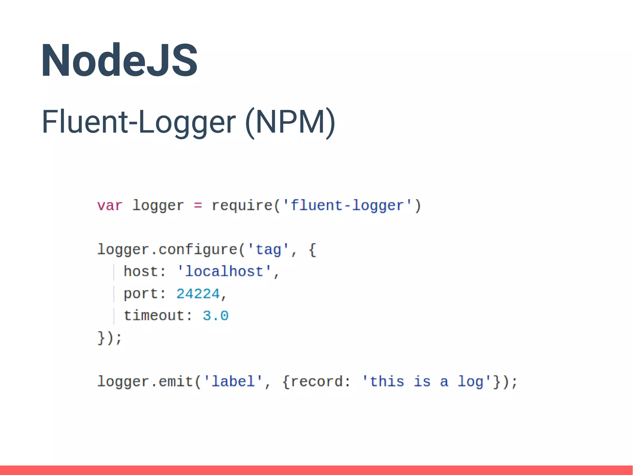 NodeJS
Fluent-Logger (NPM)
 