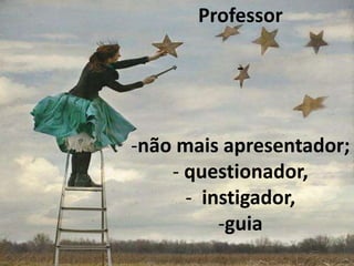 Professor

           -


-não mais apresentador;
    - questionador,
      - instigador,
          -guia
 