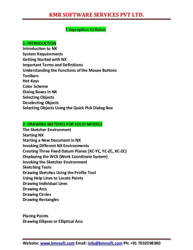 Unigraphics Online Training By Kmr