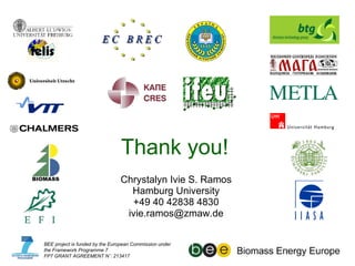Thank you! Chrystalyn Ivie S. Ramos Hamburg University +49 40 42838 4830 [email_address] BEE project is funded by the European Commission under the Framework Programme 7 FP7 GRANT AGREEMENT N˚: 213417 